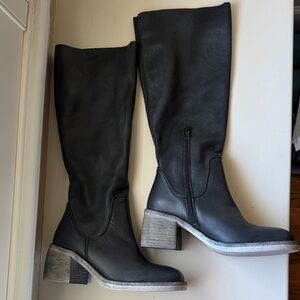 Free People Black Leather Knee-High Boots